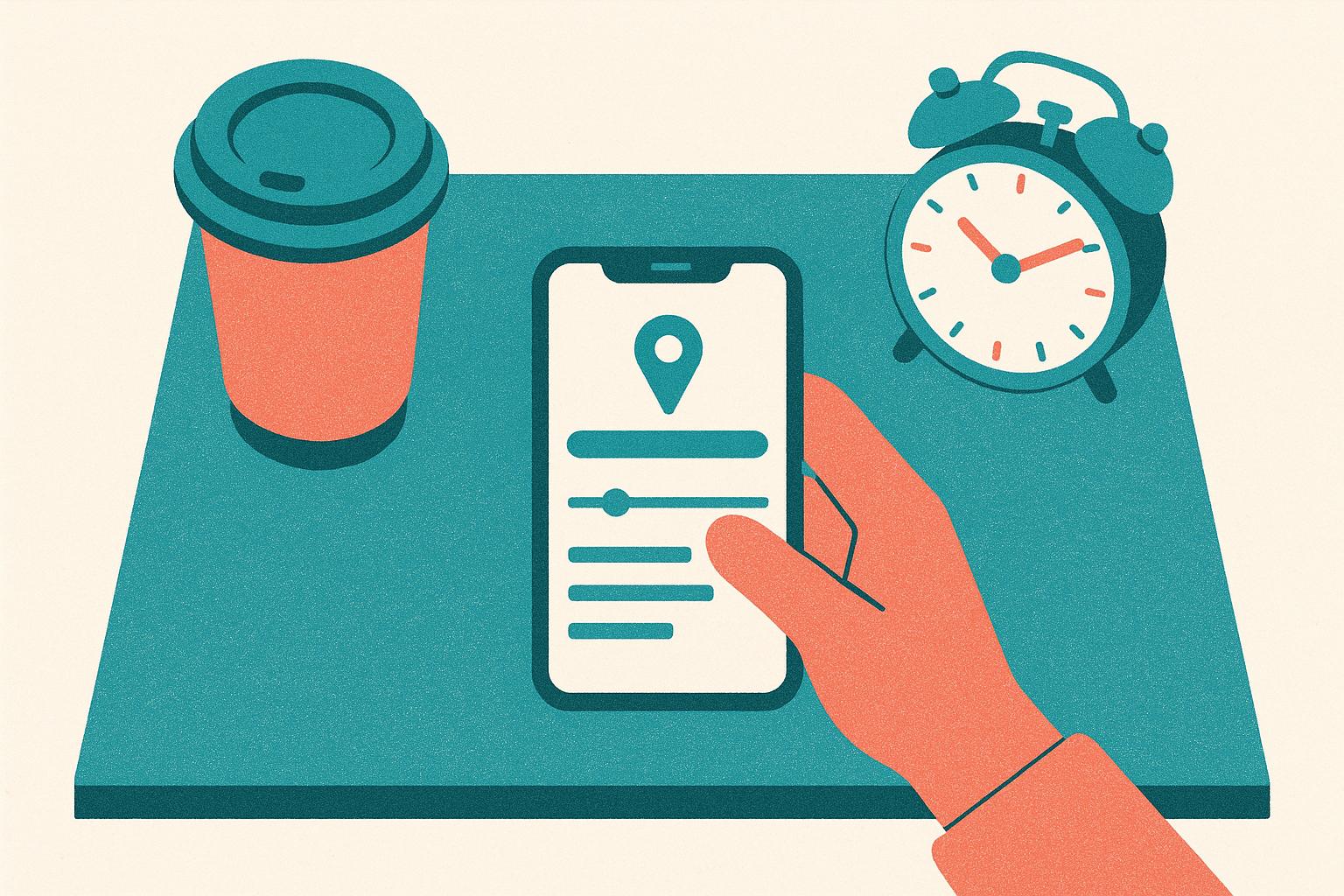 A hand holding a phone over a delivery tracking page late in the evening.