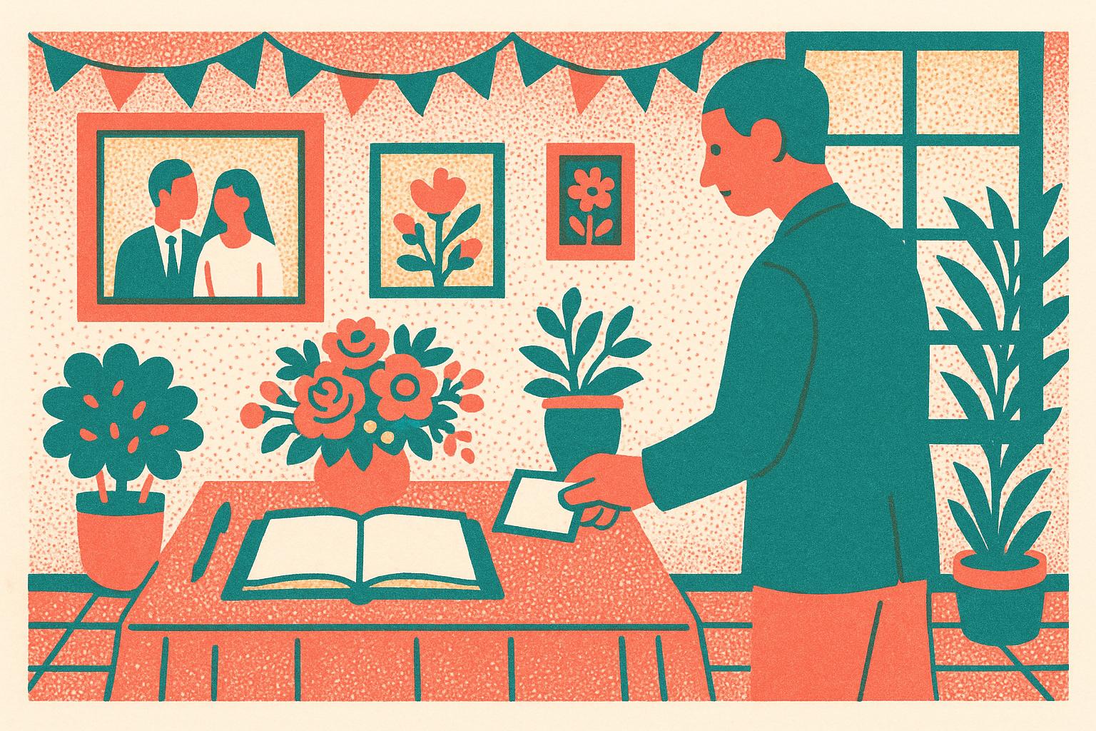 A guest placing a card beside the guest book just before the wedding guests arrive.